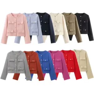 Multi-color Round Neck Casual Short Little Fragrance Style Blazer