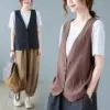 Relaxed Fit Cotton-Linen Sleeveless Vest with Button Detail Relaxed Fit Cotton-Linen Sleeveless Vest with Button Detail