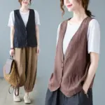 f5a31e66-da59-4eda-af5f-c13dceafa673.webp Relaxed Fit Cotton-Linen Sleeveless Vest with Button Detail