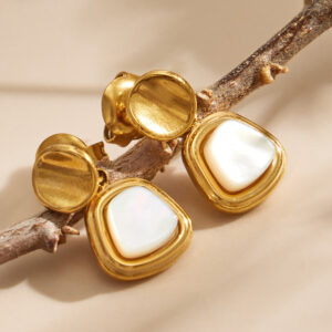 Retro Geometric Mother-of-Pearl Stainless Steel Earrings