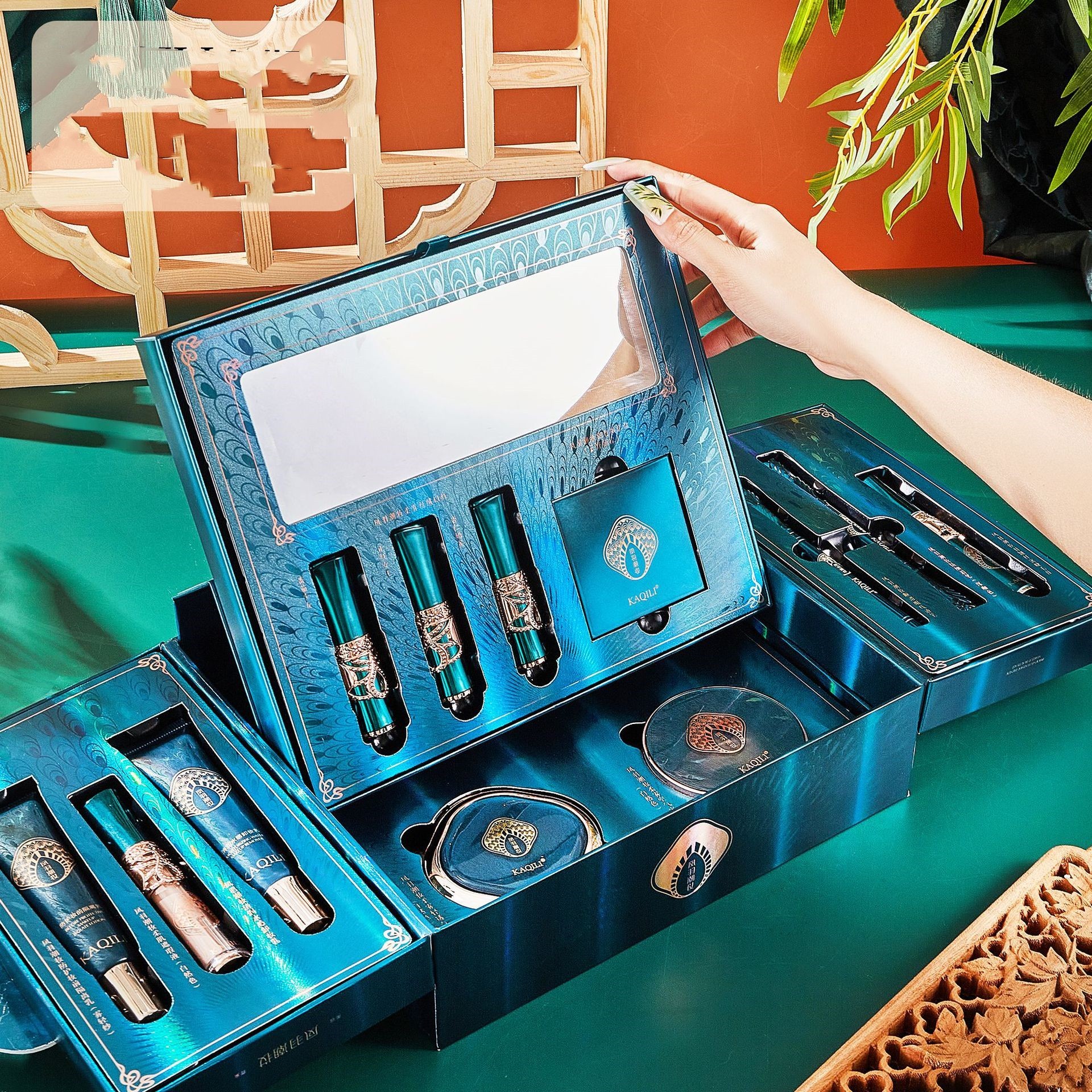 Portable 12-Piece Ladies Makeup Kit Set in Blue Gift Bag