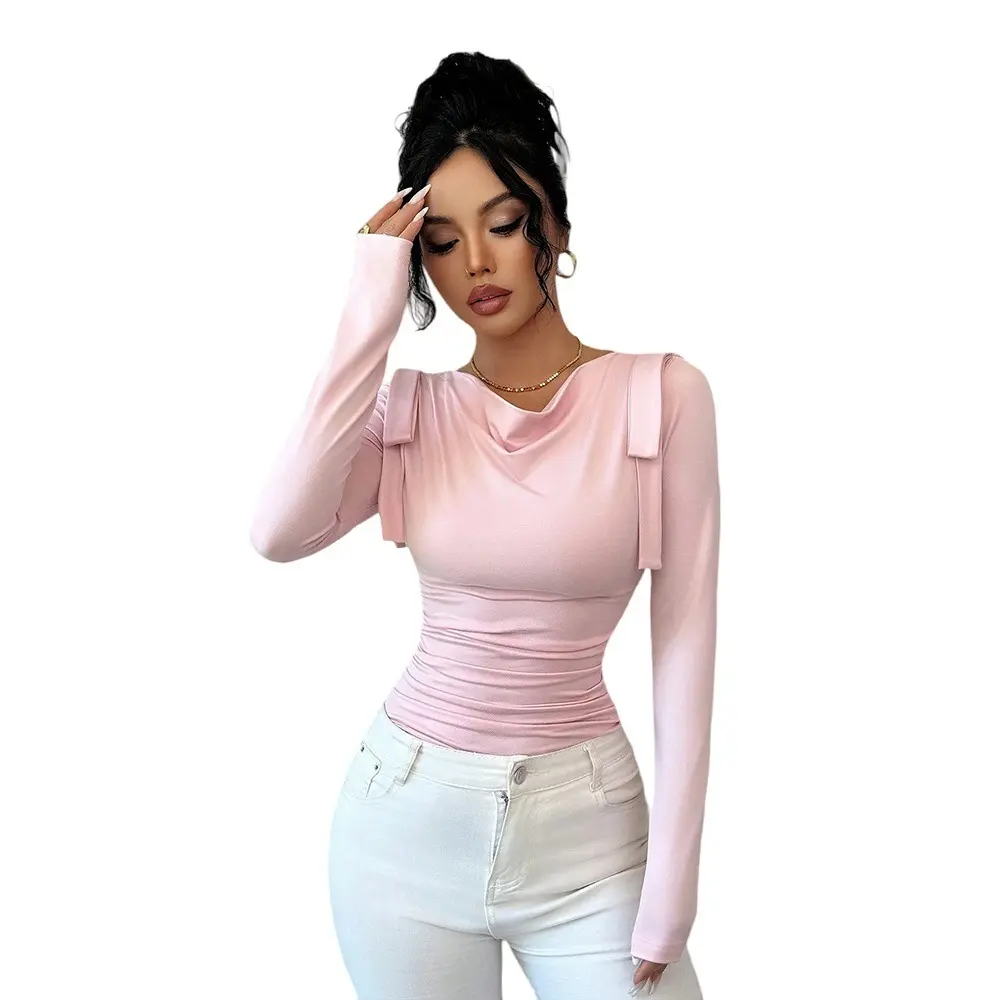 Slimming Turtleneck Long Sleeve Top for Women, Light Pink Slimming Turtleneck Long Sleeve Top for Women, Light Pink