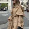 Loose Lapels Long Sleeve Trench Coat Mid-length Coat For Women Loose Lapels Long Sleeve Trench Coat Mid-length Coat For Women