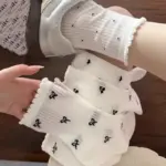 Breathable Cotton Mesh Bow Lace Socks for Summer, White
