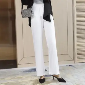 Flowing Straight Wide-Leg Acetate Satin Pants for Women