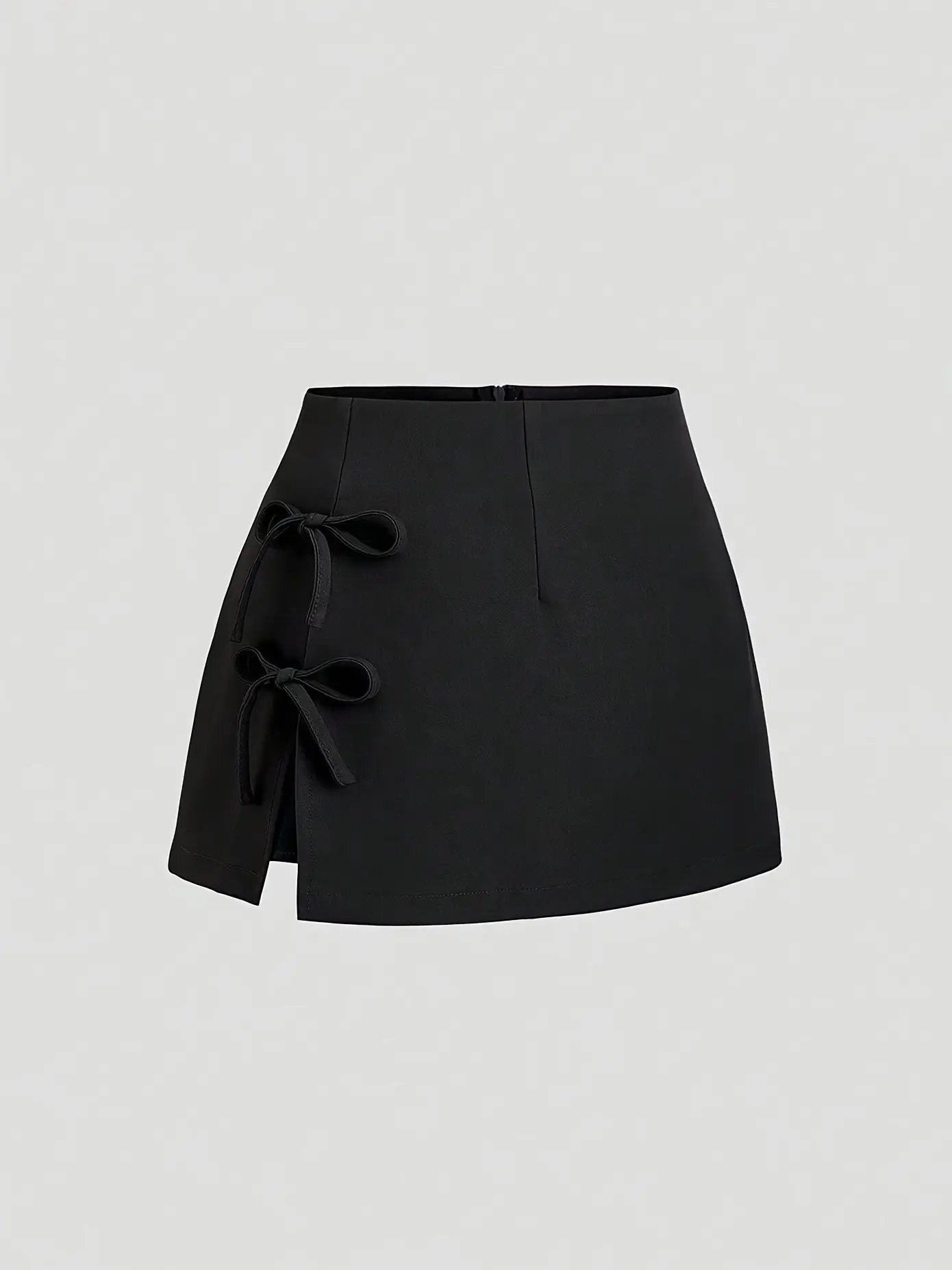Bow-Tied A-Line Mini Skirt with Slit - Polyester Zipper Bow-Tied A-Line Mini Skirt with Slit - Polyester Zipper