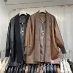 Knitted Stitch Mid-Length Women’s Faux Leather Coat