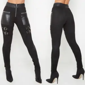 Black Women’s Zip Trousers with Contrast Stitching