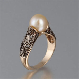 Pearl Inlay Gold ABS Ring for Women with Geometric Design