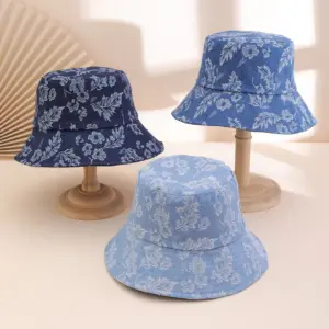 Korean Water-Washed Jacquard Peaked Cap for Sun, Blue