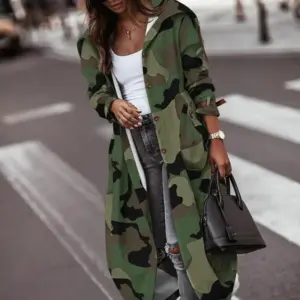Fashion Personality Casual Lapel Mid-length Trench Coat Women Model 2