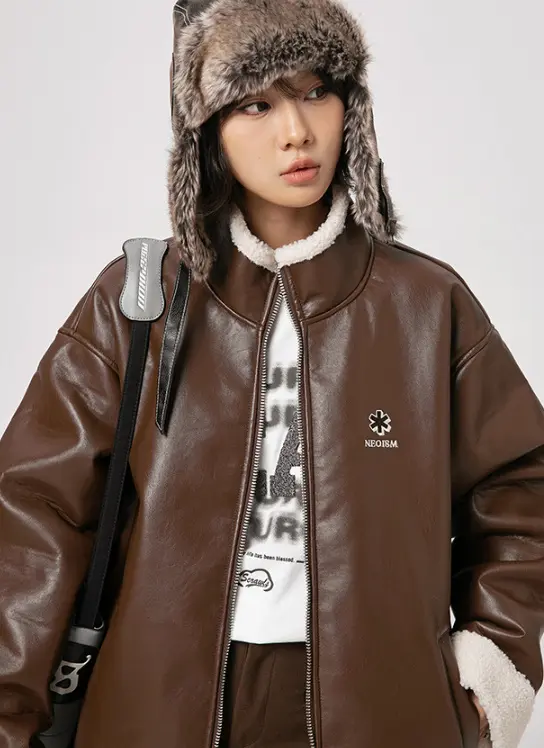 Warm Thickened Lambswool PU Leather Cotton Jacket - Black Warm Thickened Lambswool PU Leather Cotton Jacket - Black