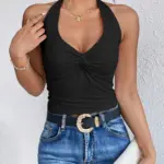 Summer New Halter Neck Twisted Deep V-Neck Sleeveless Womens Top