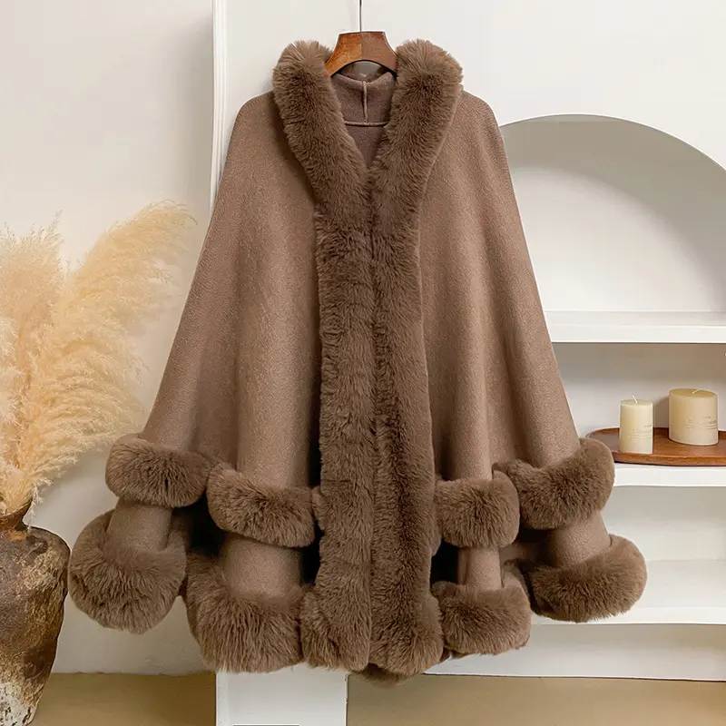 Warm Knitted Shawl Cape Coat Cardigan for Layering 142 x97 cm