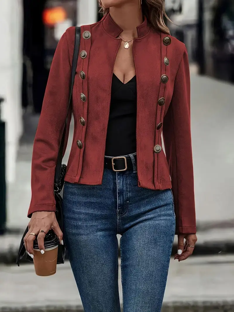 Retro Double-Row Metal Buckle Deerskin Velvet Coat