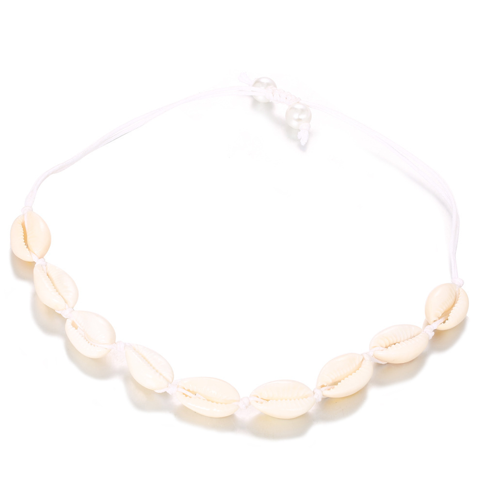 Lightweight Pearl-White 8-Shell Hand-Woven Beach Anklet