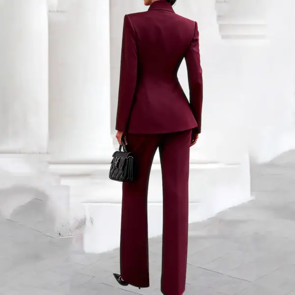 Structured Office Double-Breasted Coat, Wine Red Long Sleeve