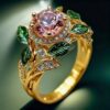 Light-Luxury Gold Tone Zircon Flower Women’s Ring, Electroplated