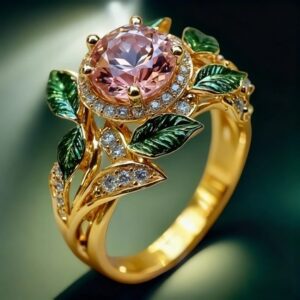 Light-Luxury Gold Tone Zircon Flower Women’s Ring, Electroplated