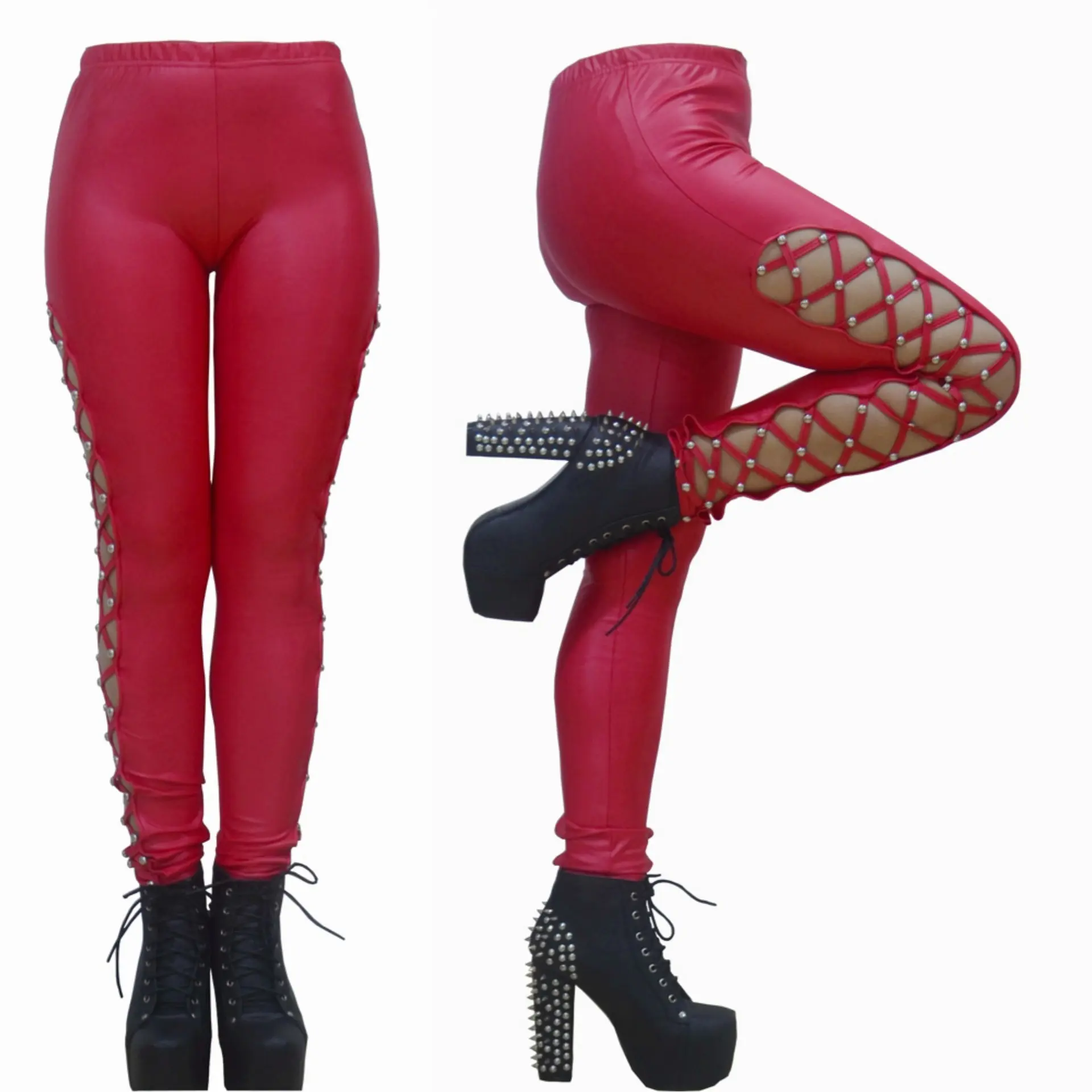 Punk-style Faux Leather Patent Leather Matte Cropped Pants Punk-style Faux Leather Patent Leather Matte Cropped Pants