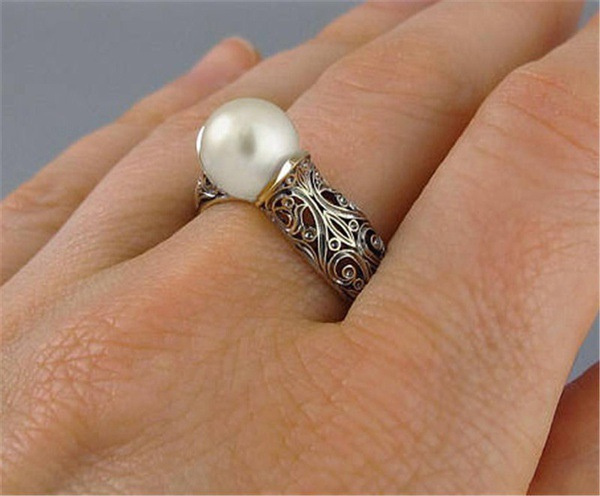 Pearl Inlay Gold ABS Ring for Women with Geometric Design