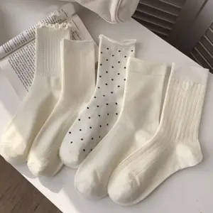 Ruffled Polka Dot Mid-Calf Socks for Women - Korean Style