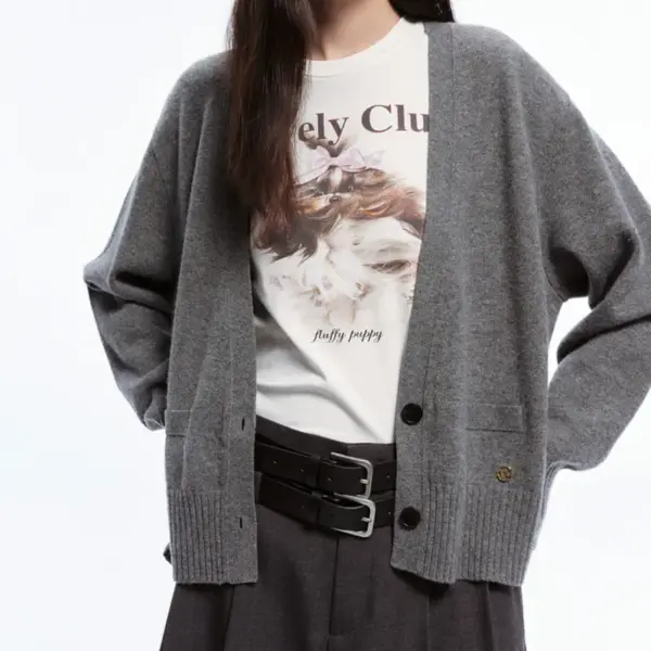 Warm Korean-Style V-Neck Two-Button Knit Cardigan