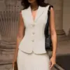 Refined V-Neck Slim Fit Womens Vest with Button Lapel Refined V-Neck Slim Fit Womens Vest with Button Lapel