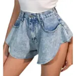 Washed High-Waist Raw-Edge Denim Shorts for Women