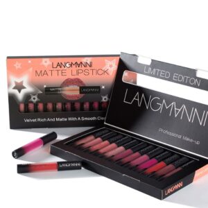 Waterproof Matte Lipstick Set with Velvet Finish, 12-Pack