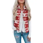 Festive Plush Printed Women’s Christmas Vest, Polyester