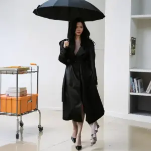 Wind-Protection PU Leather Windbreaker Overcoat, Long Tall