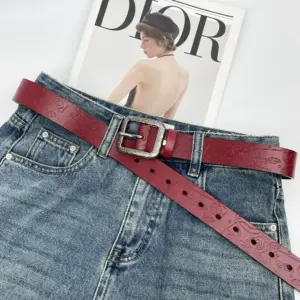 Vintage Leather Belt For Women Fashionable Embossed Cowhide
