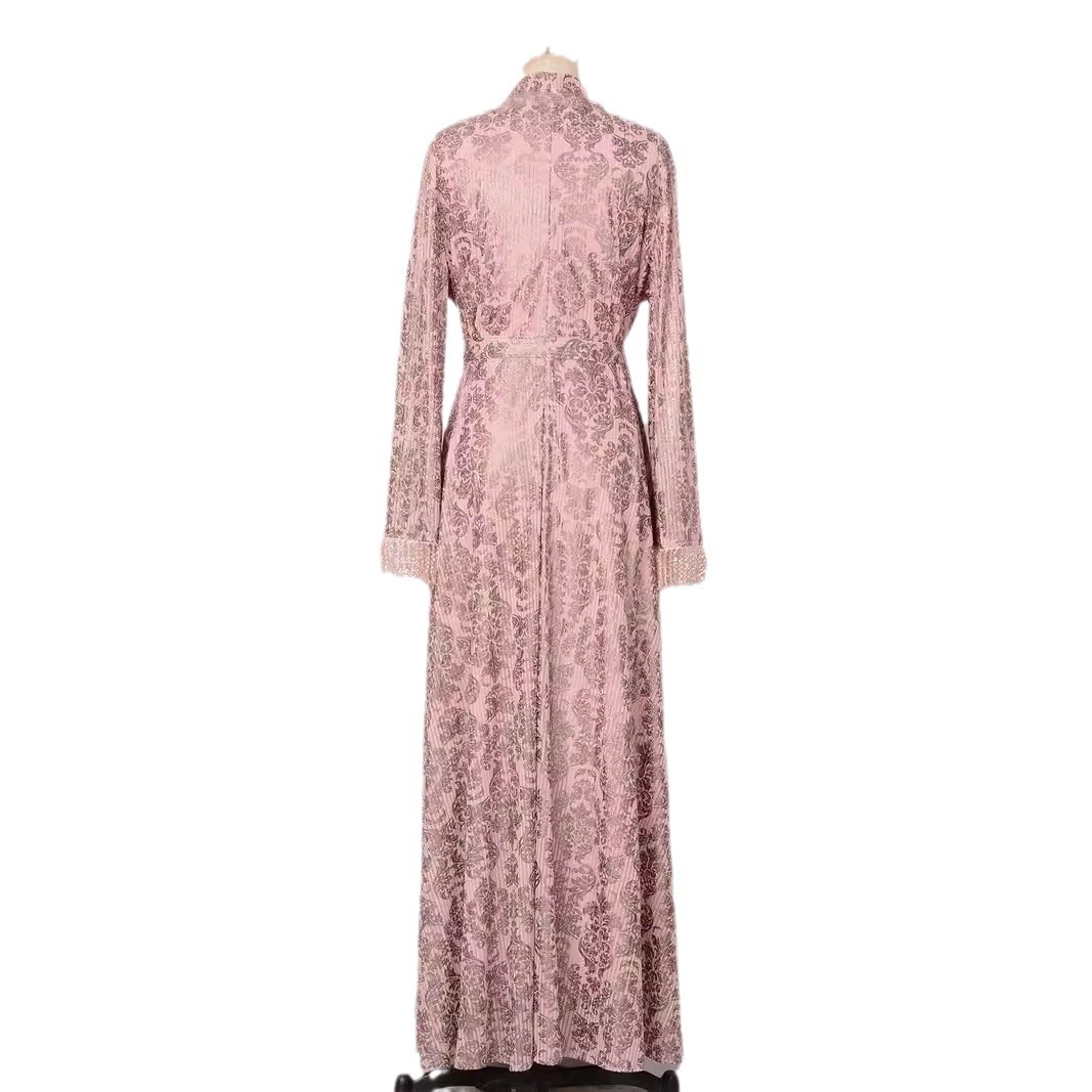 Pink Sequin Flower Long Sleeve Dress for Women
