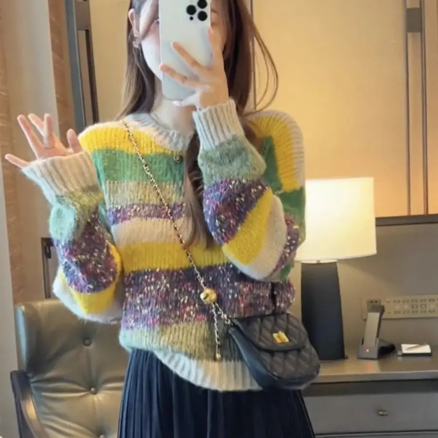 Colorful Loose-fit Striped Knit Sweater
