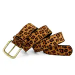 Leopard Print Belt with Alloy Pin Buckle, Camel 3.6 cm
