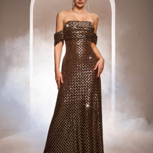 Sleeveless Off-the-shoulder Bodycon Sequined A-line Evening Gown