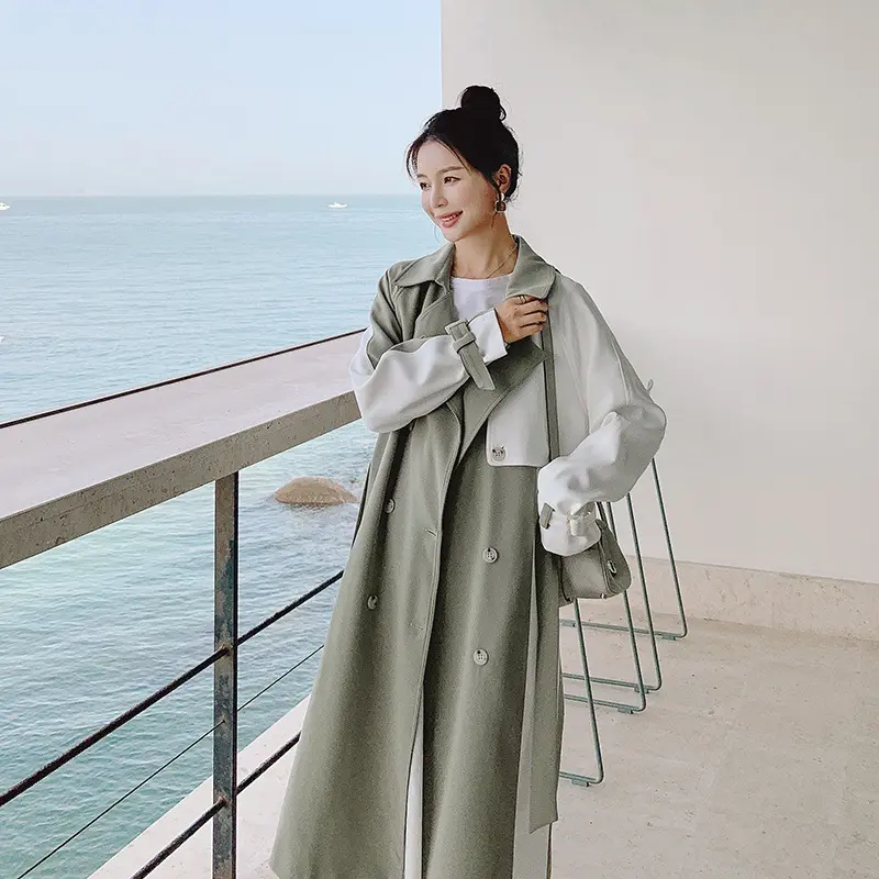 Contrast Color Mid-Length Women’s Trench Coat for S-XL
