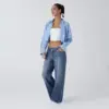 Washed Asymmetric Low-Rise Loose-Fit Denim Jeans for Women Washed Asymmetric Low-Rise Loose-Fit Denim Jeans for Women