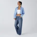 Washed Asymmetric Low-Rise Loose-Fit Denim Jeans for Women