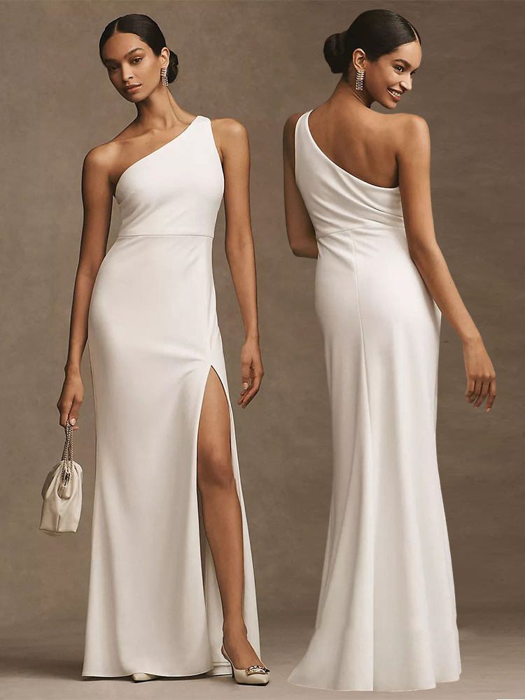 Satin Bridesmaid White High-grade Dress Satin Bridesmaid White High-grade Dress