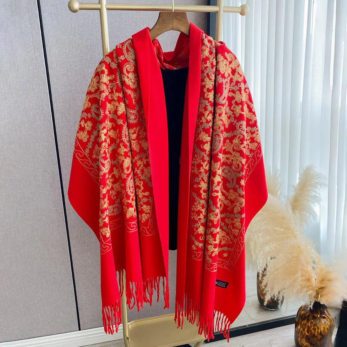 Cashew Flower Embroidered Scarf Shawl For Women