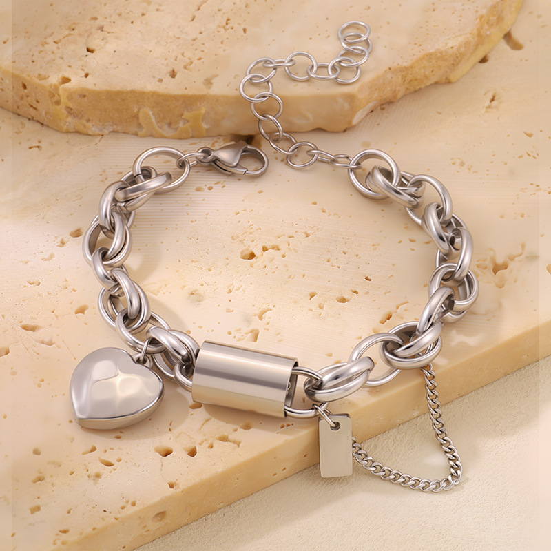 Heart Pendant Titanium Bracelet for Women, Stainless Steel