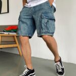 Casual Pu Shuai High-end Big Workwear With Pocket Denim Shorts Men