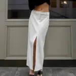 Structured French-Style Commuter Skirt in White with Slit