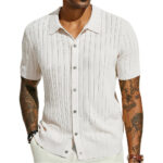 Summer Cool Knitted Men's Shirt Short Sleeved Lapel Solid Color
